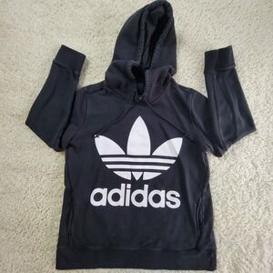 Adidas Trefoil Logo Hoodie Boys Size Med Black Pullover Sweatshirt